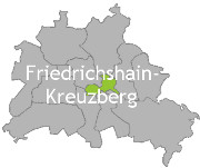 Berlinkarte mit der Aufschrift Friedrichshain-Kreuzberg